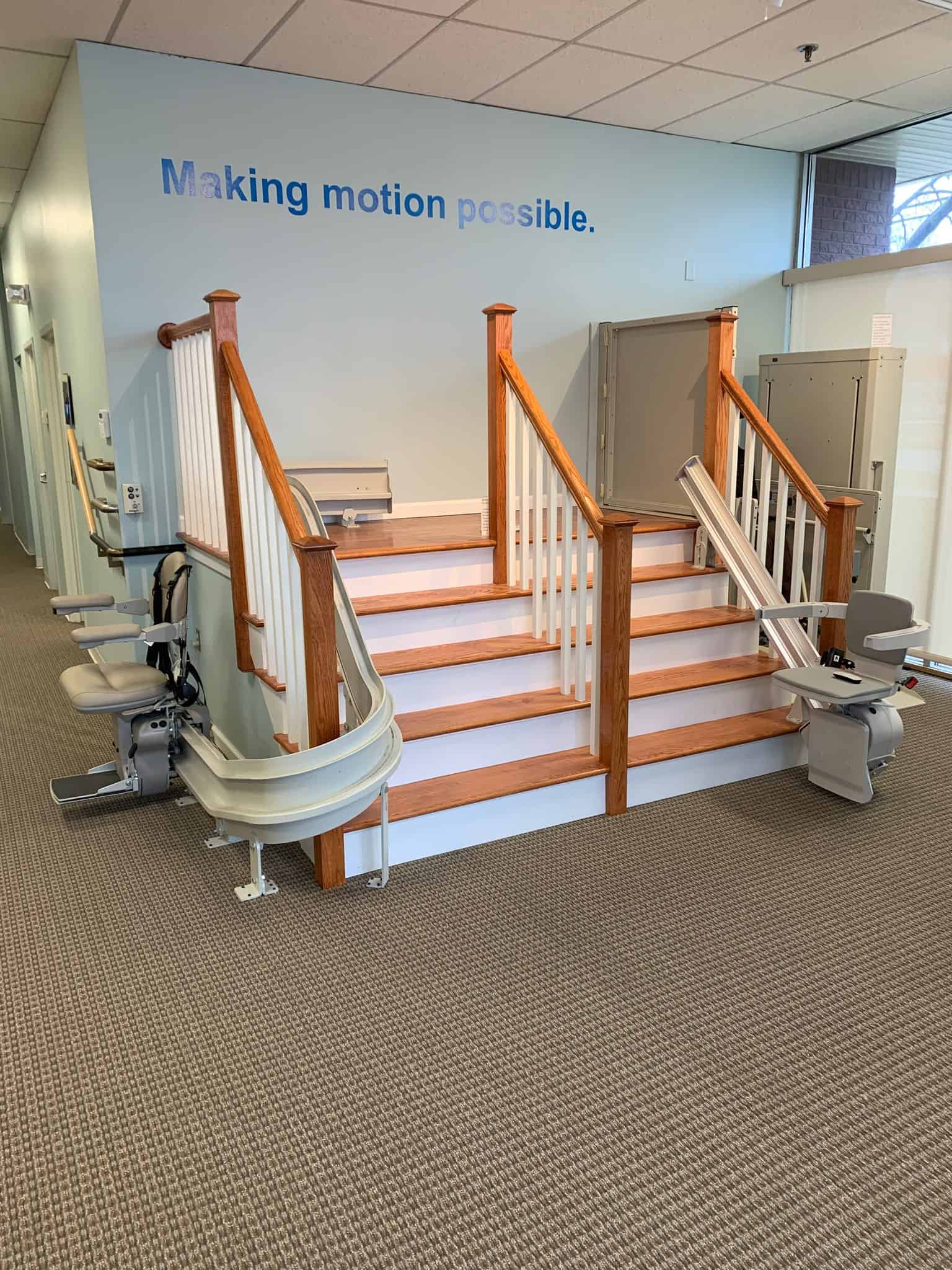 Bruno straight rail stair lifts in Lifeway showroom in Connecticut