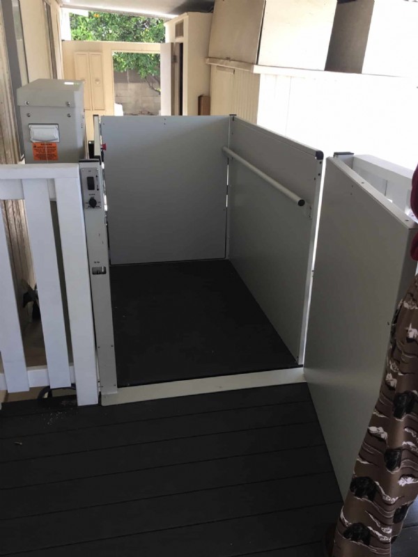 Bruno wheelchair lift at deck landing installed in San Jose CA by Lifeway Mobility