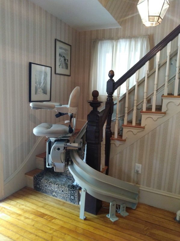 curved stairlift in home in Reading Massachusetts