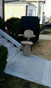 An outdoor stair lift that was installed in Chicago, Illinois, by EHLS